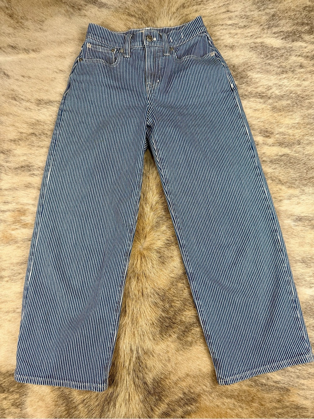 Madewell The Perfect Vintage Wide Leg Crop Jeans Blue White Stripe Size 23P